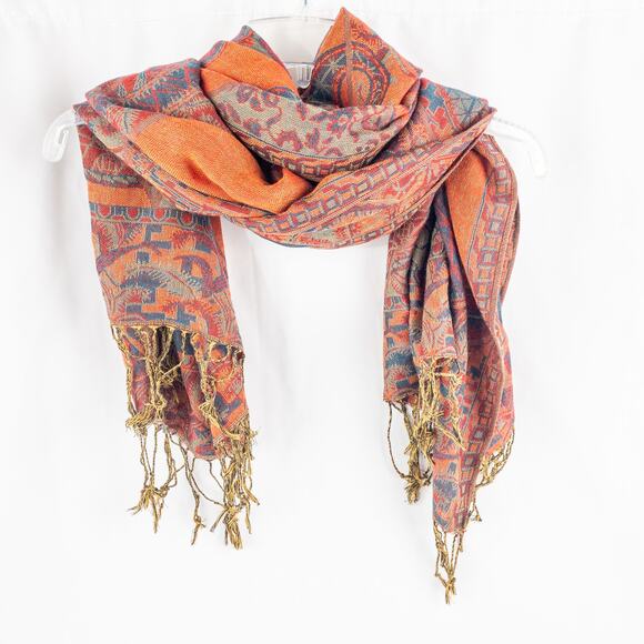 Pashmina Multicolor Red Green Blue Paisley Scarf Womens One Size - Picture 1 of 16